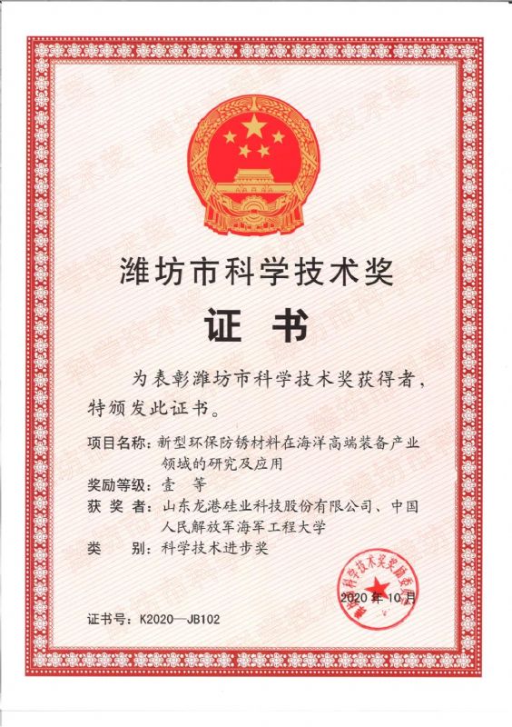 [good news] Longgang silicon Co., Ltd. won the first prize of Weifang Science and Technology Progress Award！